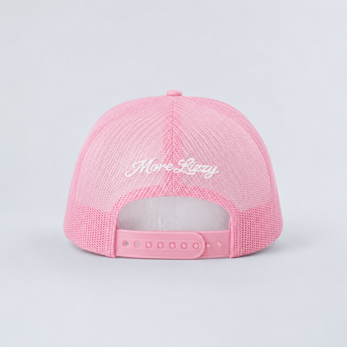 Hustle Now, Splash Later Pink and White Trucker